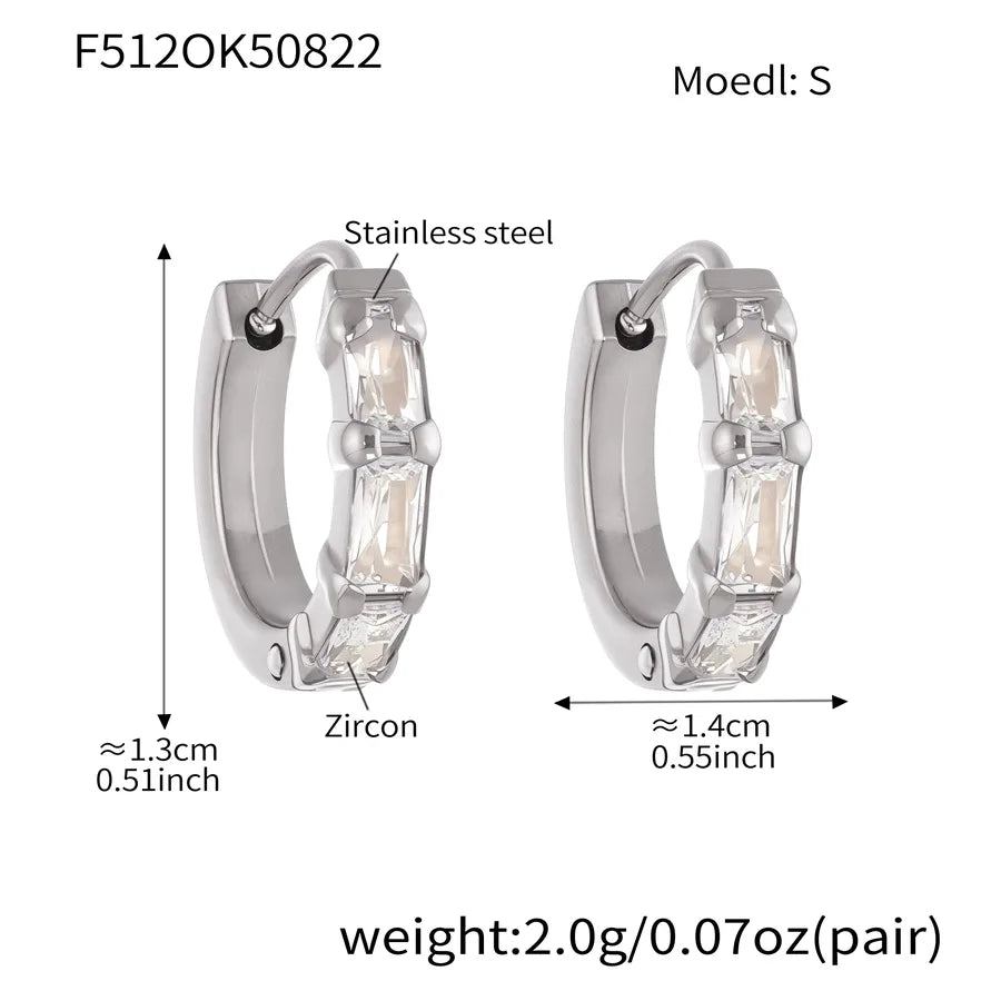 18K Gold Zircon Cross Earrings for Women F512-Steel Color Zircon Earrings-S