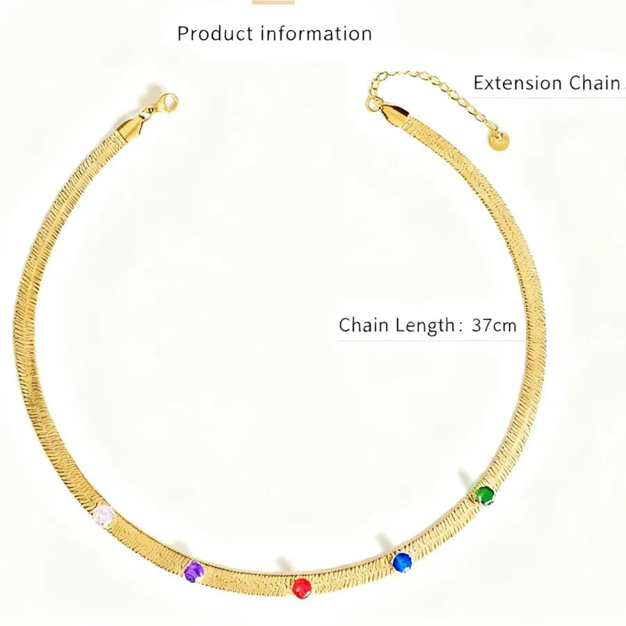 Colorful Zircon Gold-Plated Stainless Steel Necklace