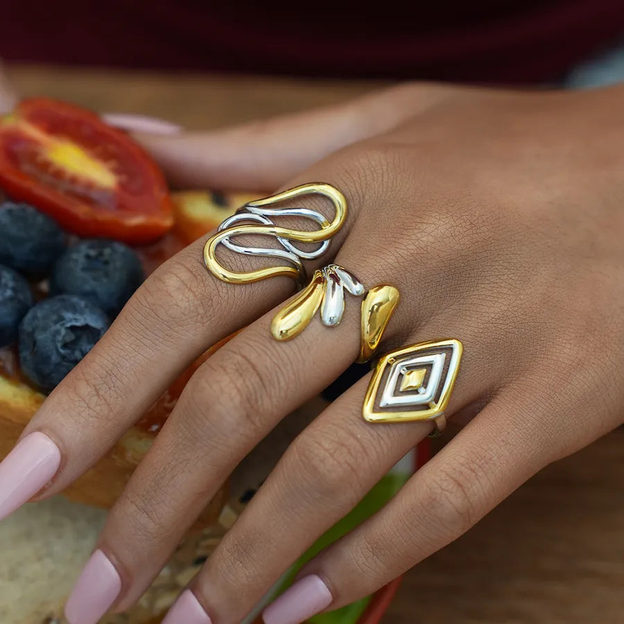Geometric Adjustable 18K Gold Stainless Steel Ring