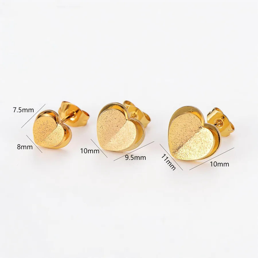 Gold Heart Stainless Steel Frosted Stud Earrings
