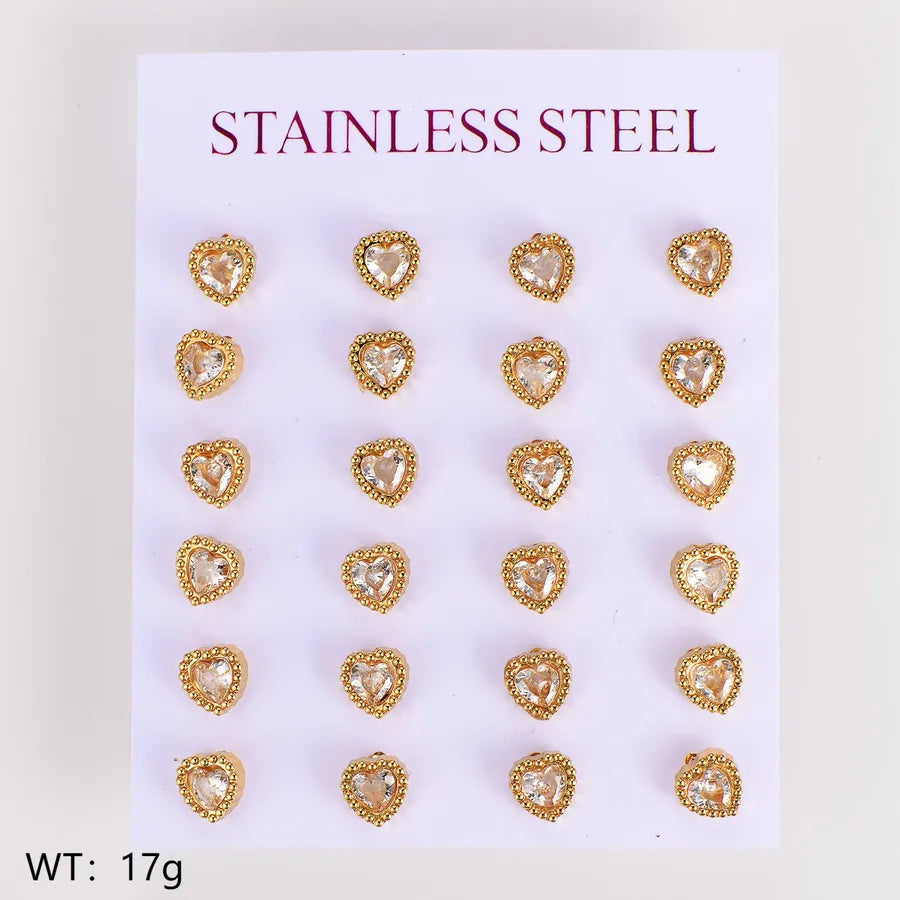 Gold Plated Geometric Star Zircon Stud Earrings Heart Shape-6mm