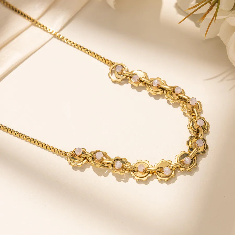 18K Gold PVD Coated Stainless Steel Necklace Average Size Multicolor X-09-67