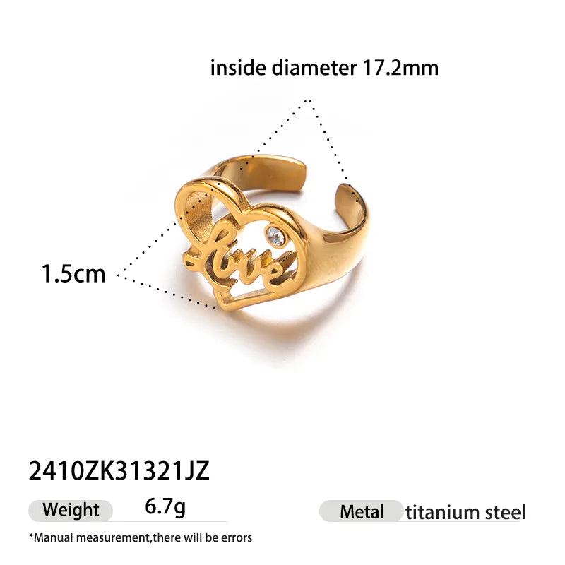 Open Heart Gold Titanium Steel Ring for Women 2410ZK31321JZ