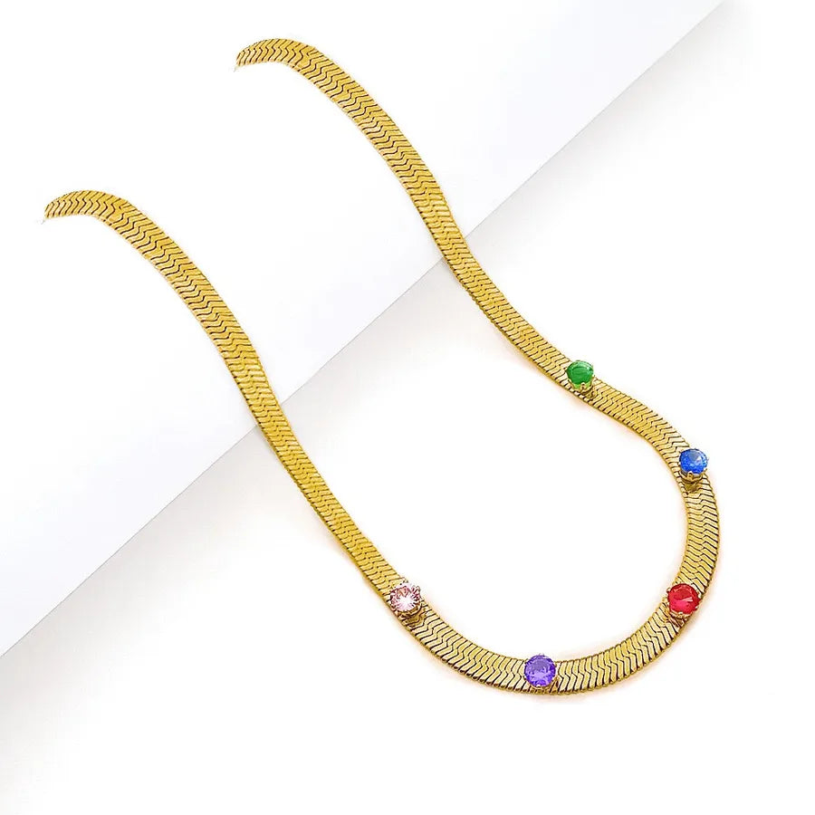Colorful Zircon Gold-Plated Stainless Steel Necklace