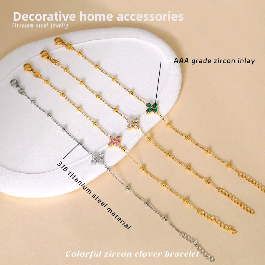 Adjustable Four Leaf Clover Zirconia Bracelet