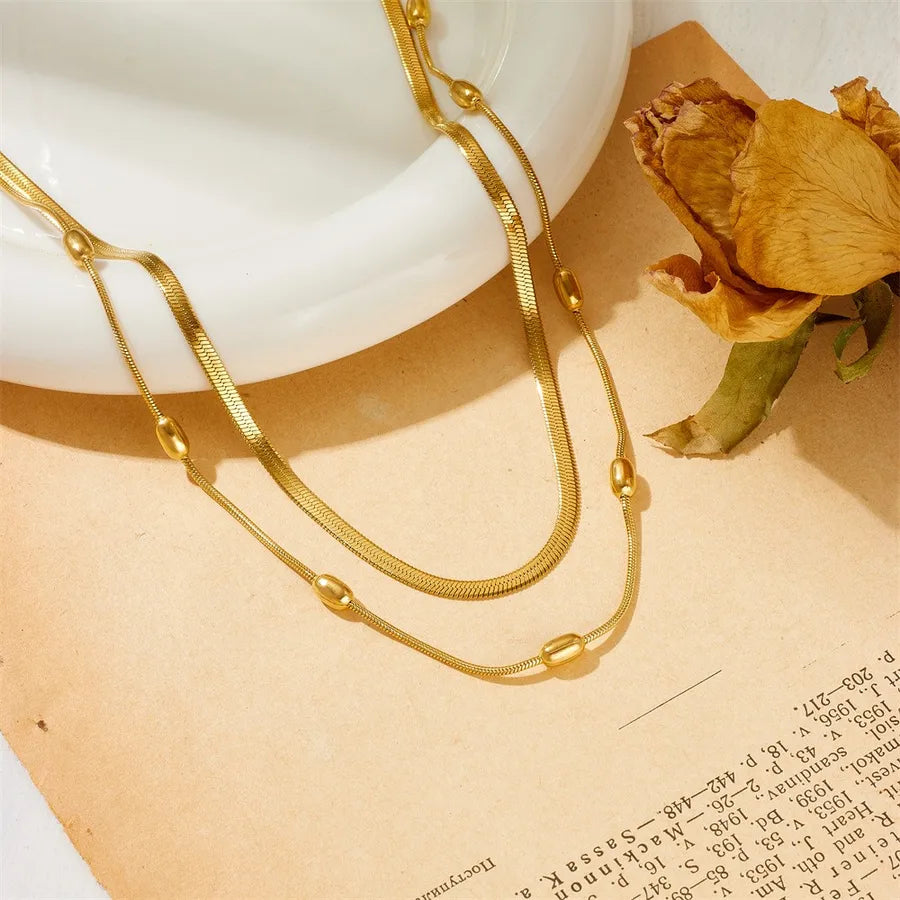 Double Layer Gold Stainless Steel Pearl Necklace