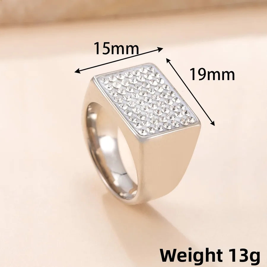 Gold Geometric Titanium Steel Ring 9 Steel Color-horizontal Rectangle