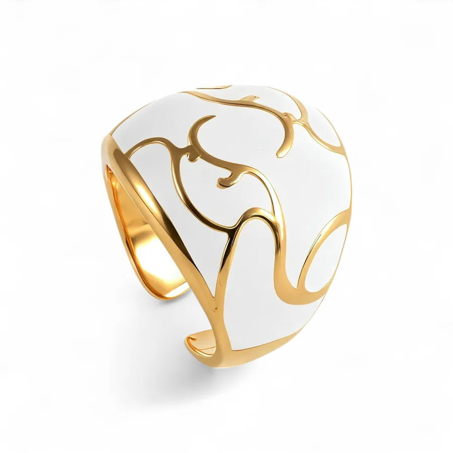 White Enamel Angel Egg Ring – Stainless Steel