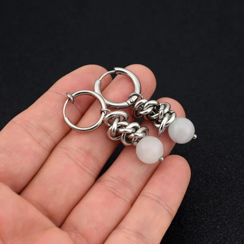 Clip-On Cat's Eye Stone Earrings – Geometric Design