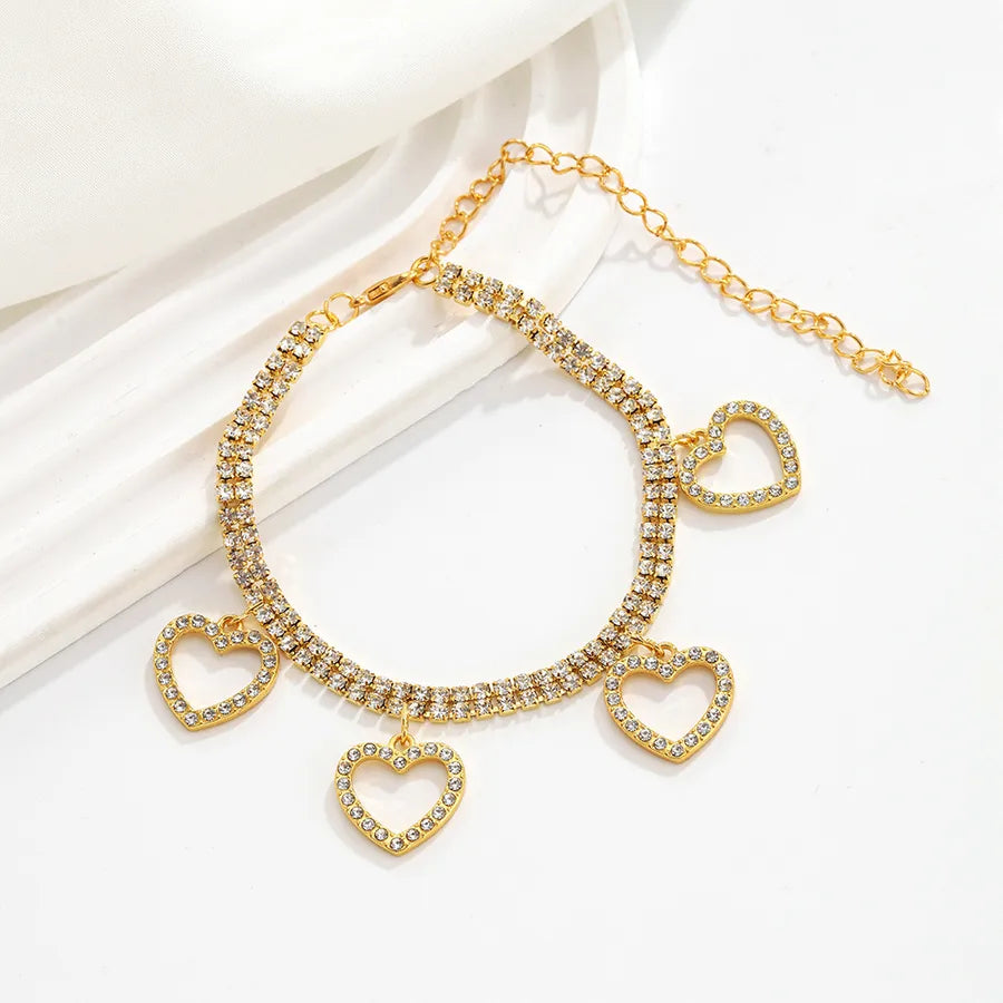 Double Heart Rhinestone Anklet for Women