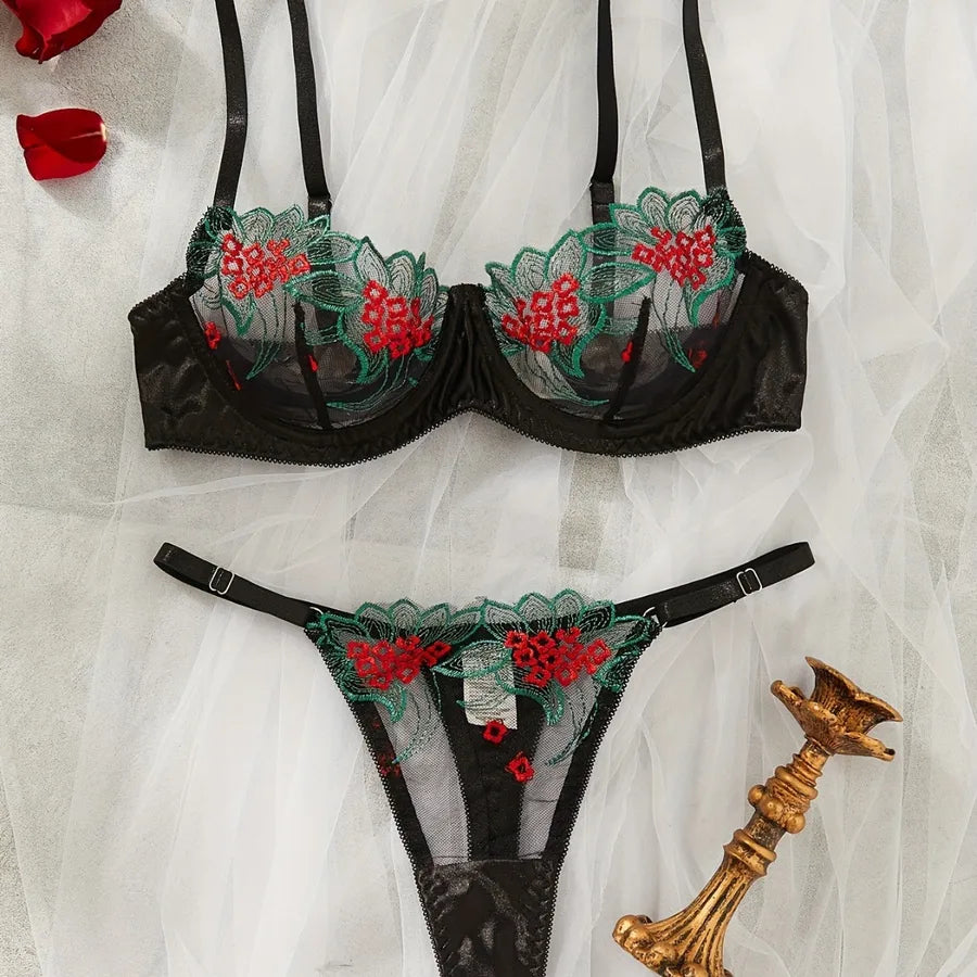 Women's Sheer Color Block Lingerie Set