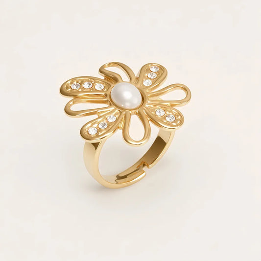 Vintage Pearl Stainless Steel Ring for Women