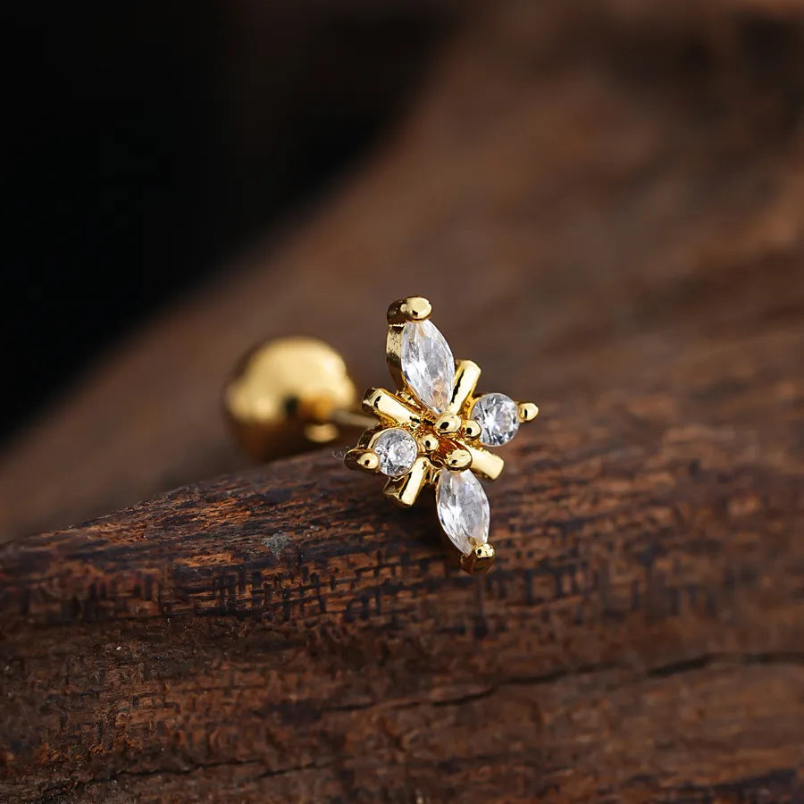 Stainless Steel Zirconia Stud Earrings 3441 Gold Ear Studs