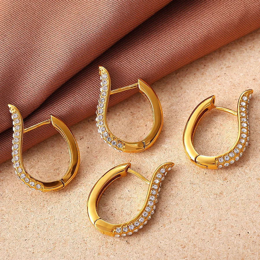 18K Gold Plated Diamond Hoop Earrings