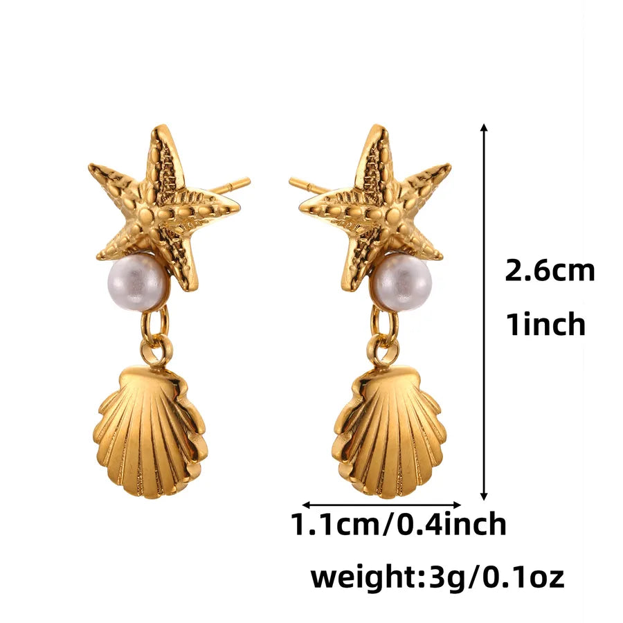 Women's Boho Stainless Steel Clover Earrings Starfish Shell 18k