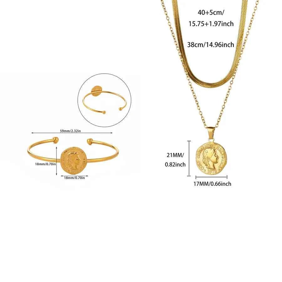 3-Piece Gold Coin Jewelry Set