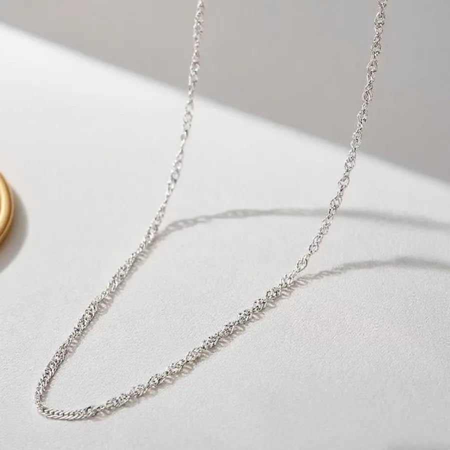 Women's Titanium Steel Box Chain Pendant Necklace 1.9mm Water Wave Chain-Necklace-Steel Color