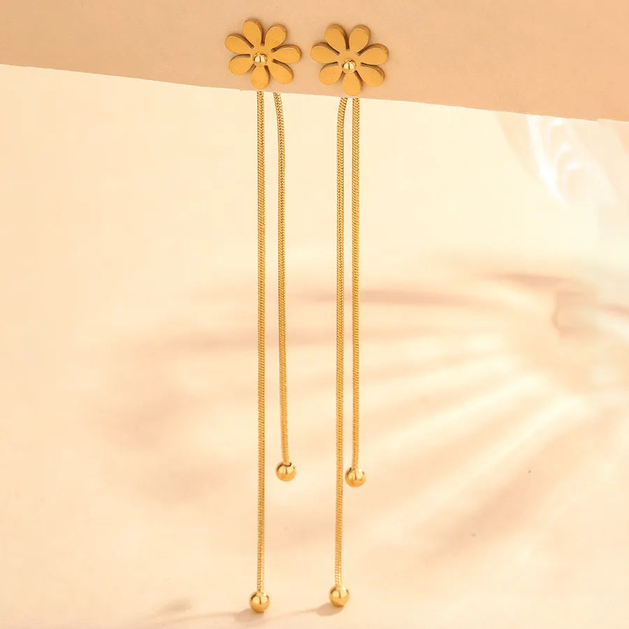 Gold Flower Tassel Earrings for Women