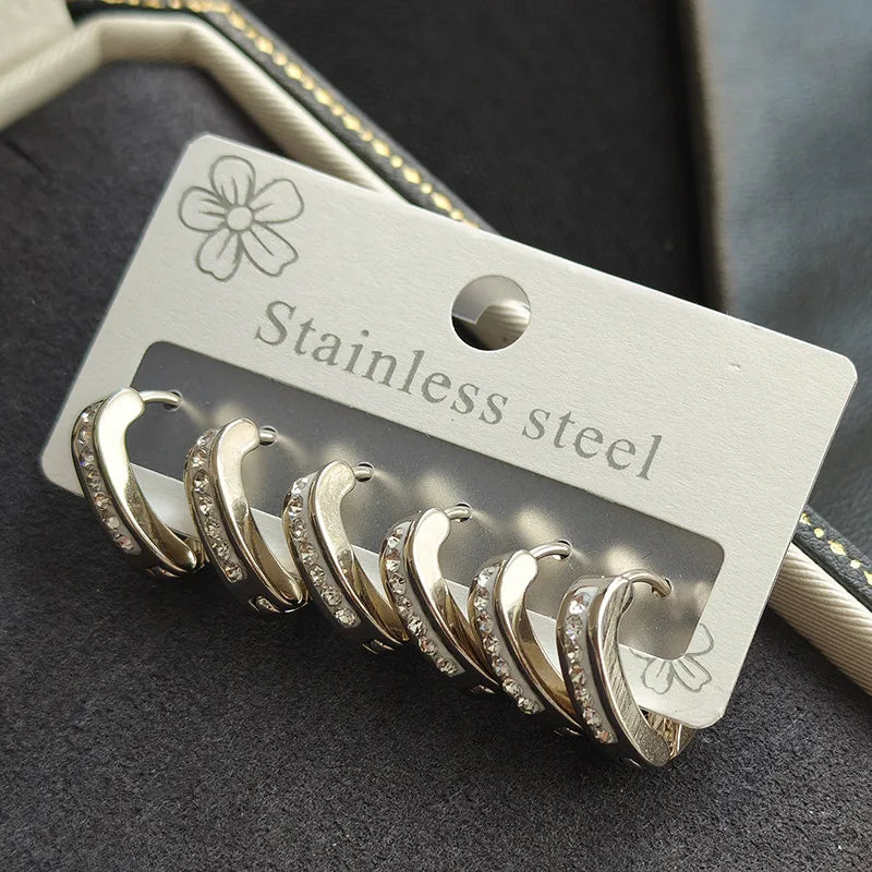 Heart-Shaped Zircon Titanium Steel Earrings Love Full Diamond Earrings-Silver