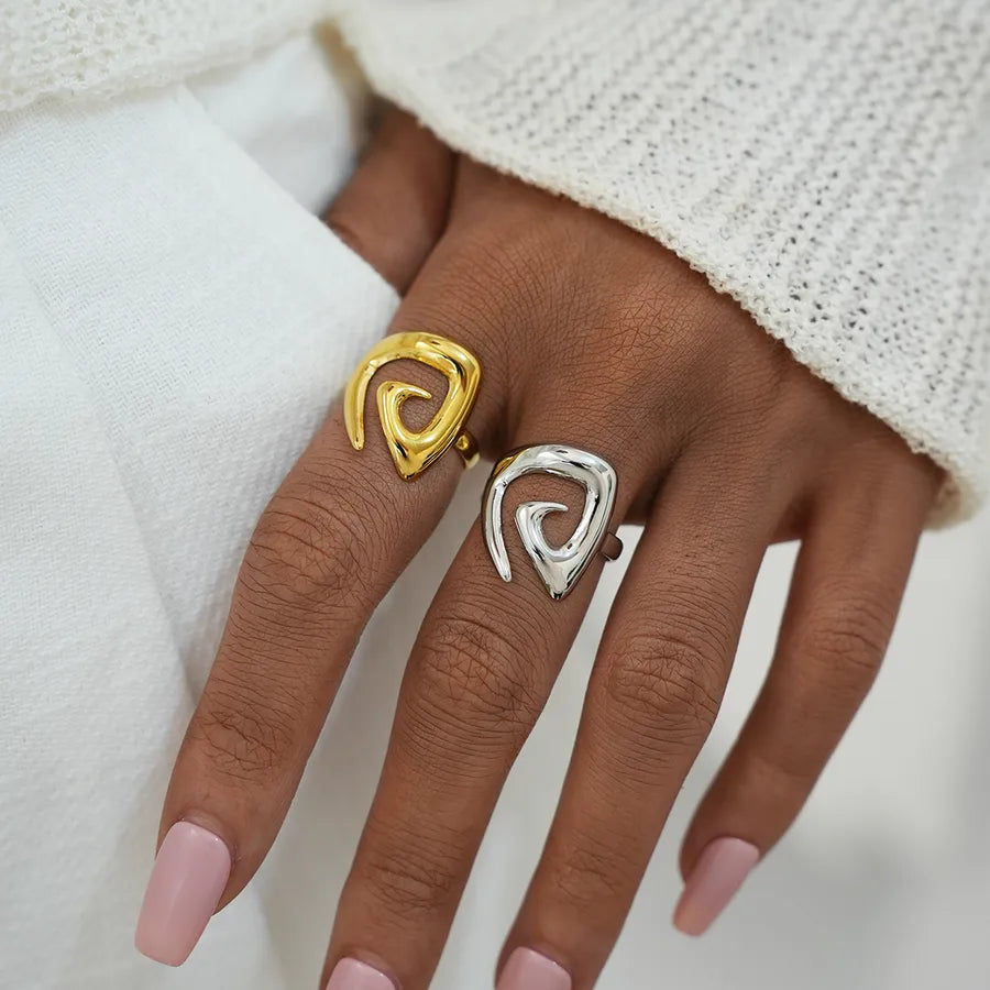 18K Gold Spiral Geometric Stainless Steel Ring