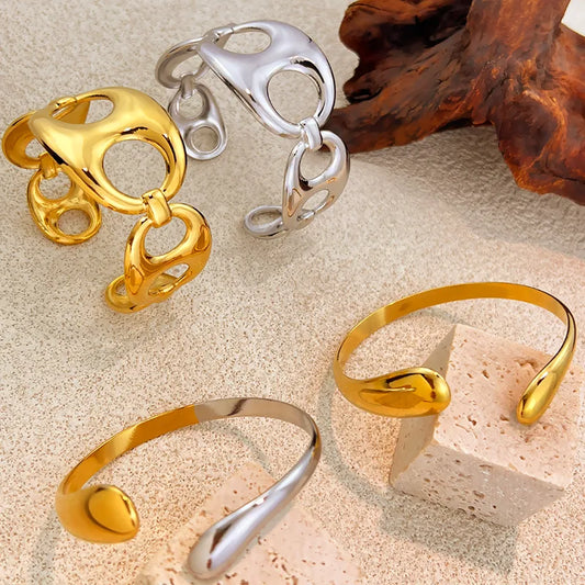 Gold Stainless Steel Wave Bracelet for Women