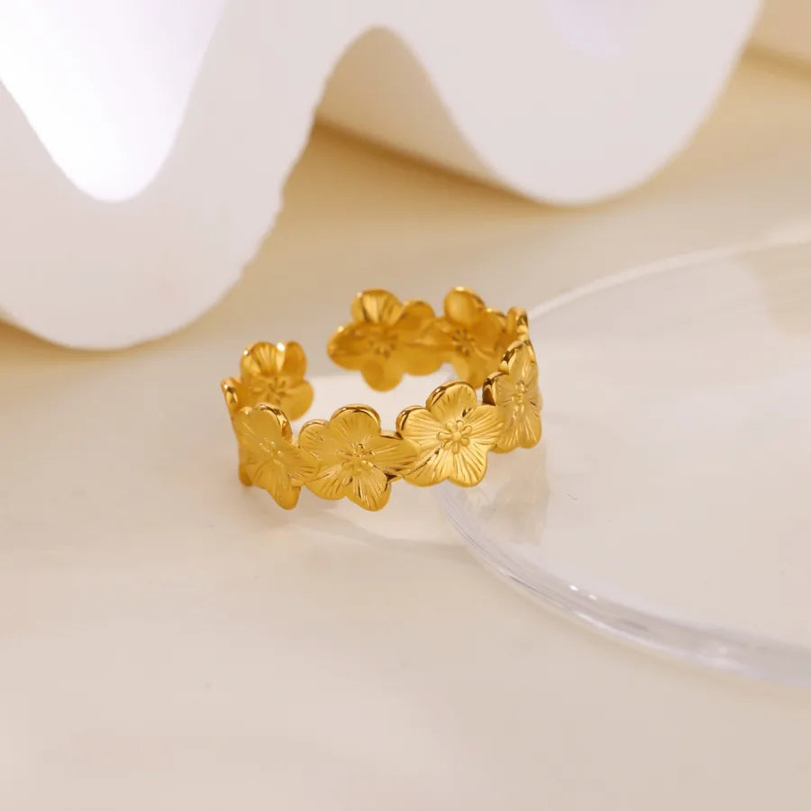 18K Gold Floral Open Ring for Women