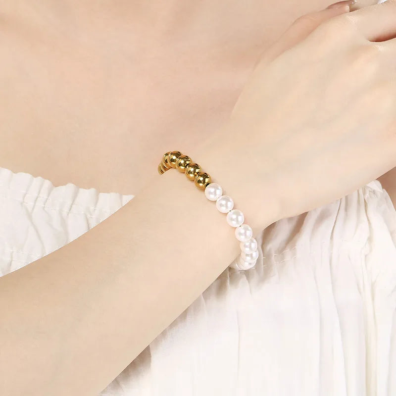 Gold Beaded Stainless Steel Bracelet for Women