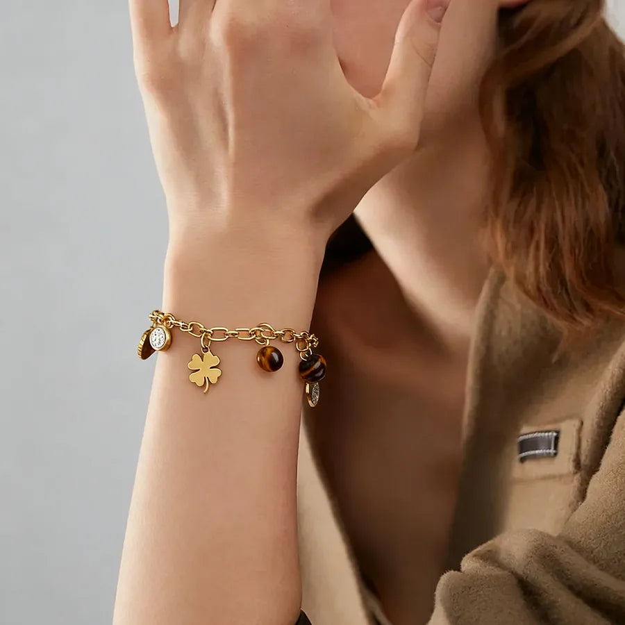 18K Gold Clover Heart Bracelet
