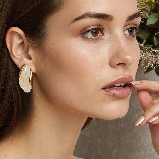 18K Gold Stainless Steel Pearl Stud Earrings