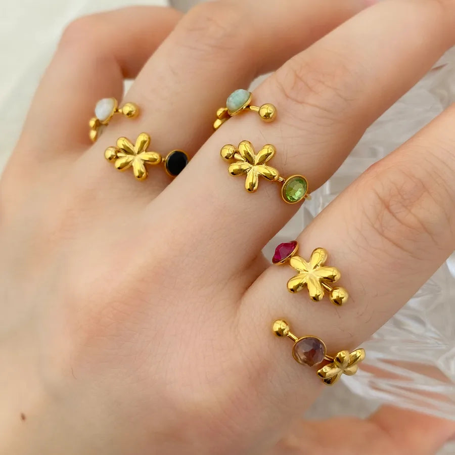 Gold Plated Flower Open Ring for Women
