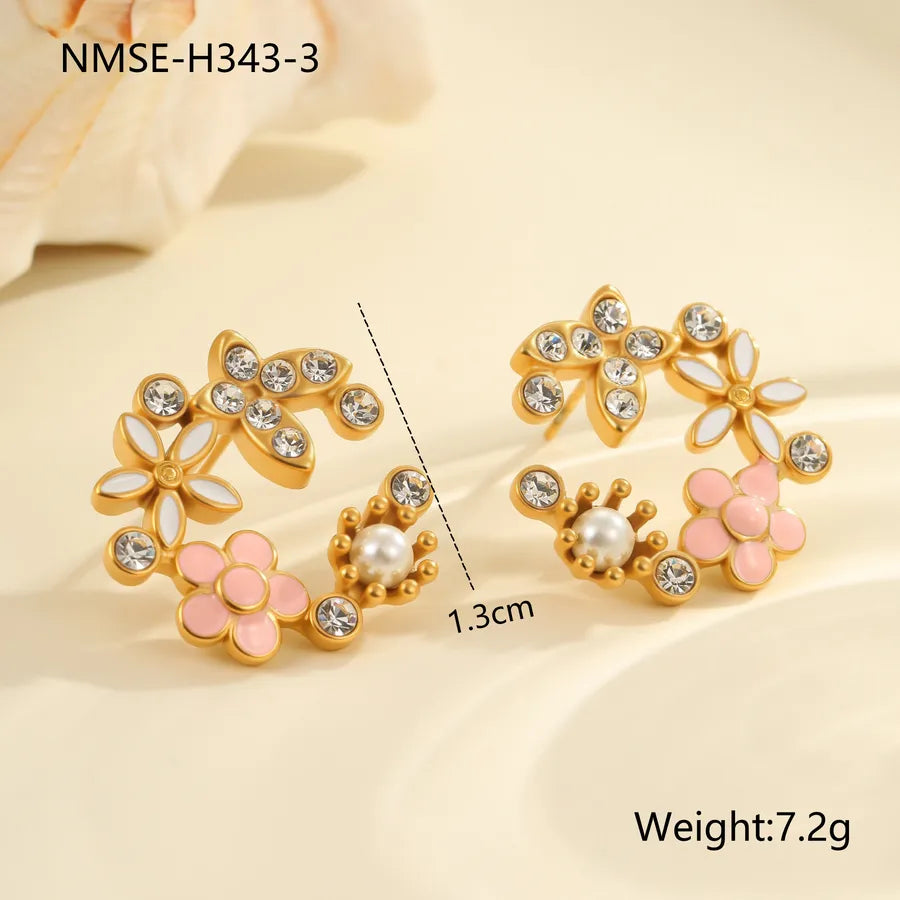 18K Gold Plated Colorful Petal Earrings NMSE-H343-3 Flower Earrings