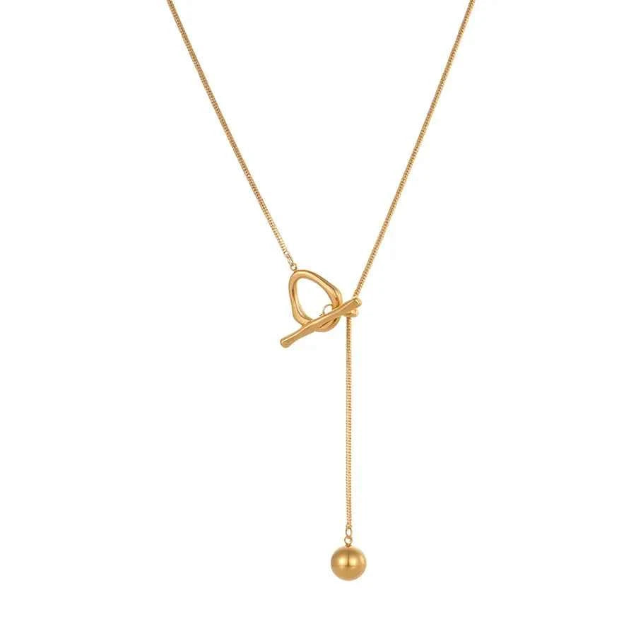 Gold Geometric Y-Chain Stainless Steel Necklace