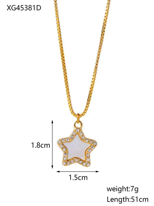 18K Gold Plated Heart & Pentagram Necklace One Size SX45381DR0 9*9*1