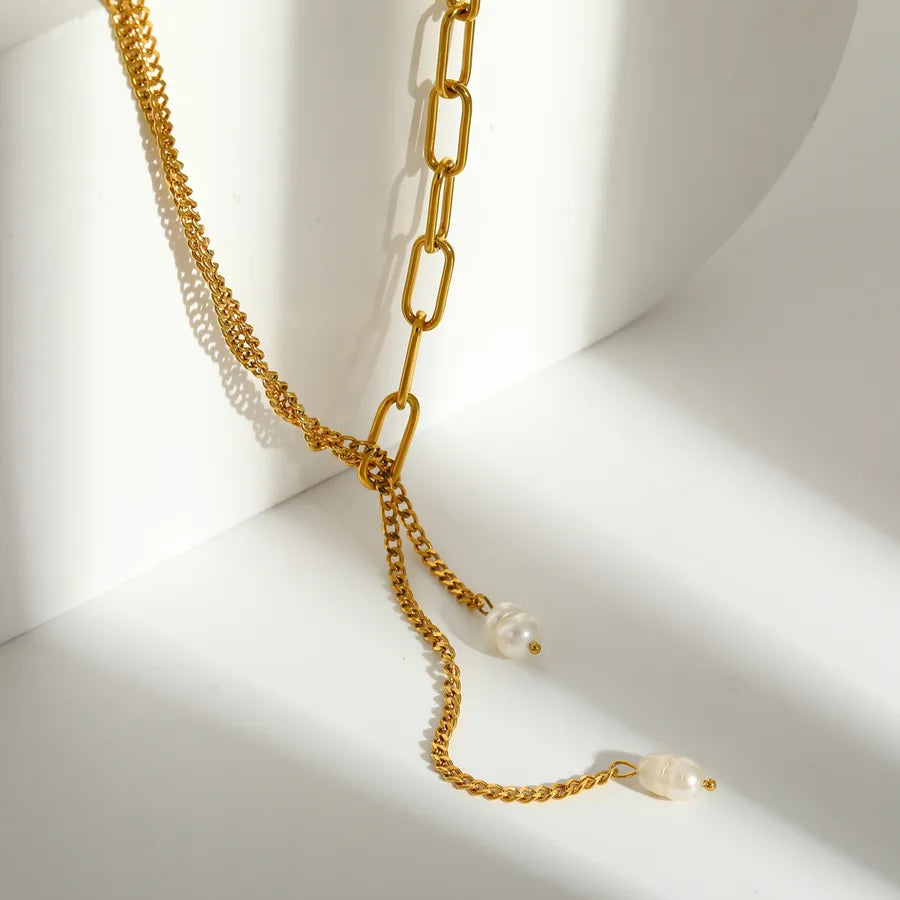 18K Gold Plated Natural Pearl Necklace 47 5cm Long