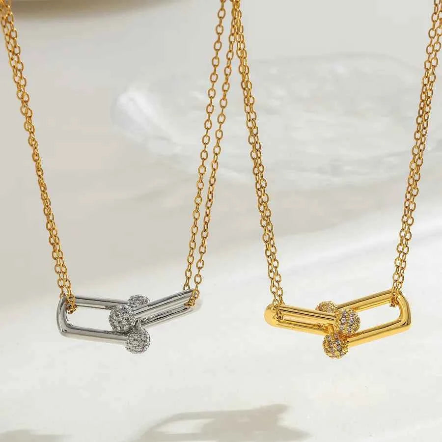 18K Gold Plated U-Shaped Zircon Necklace