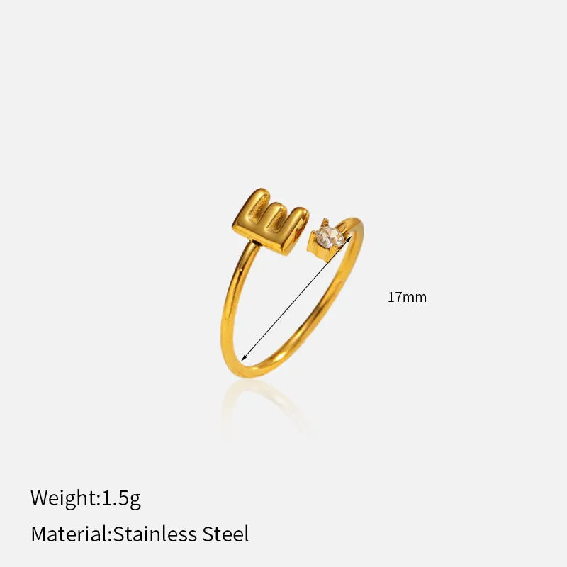 Gold Plated Adjustable Letter Ring for Women YHTSR-250713 (letter E)