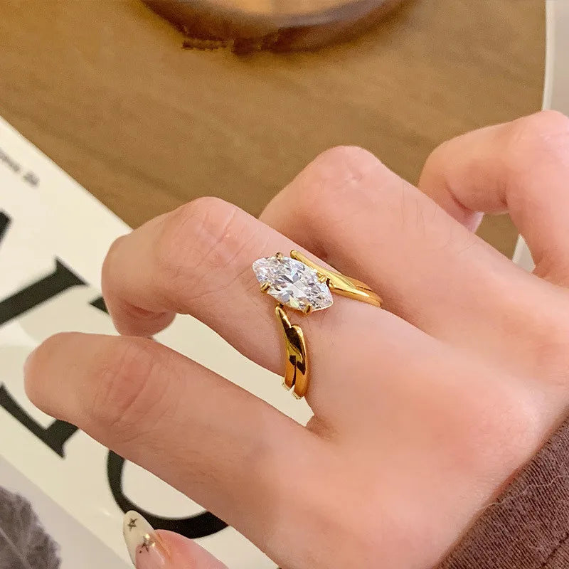 18K Gold PVD Geometric Stainless Steel Ring Golden No. 7