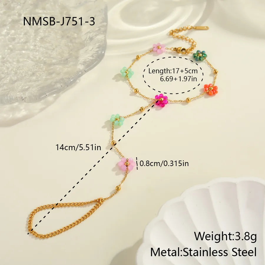 Gold Plated Beaded Flower Bracelet for Women