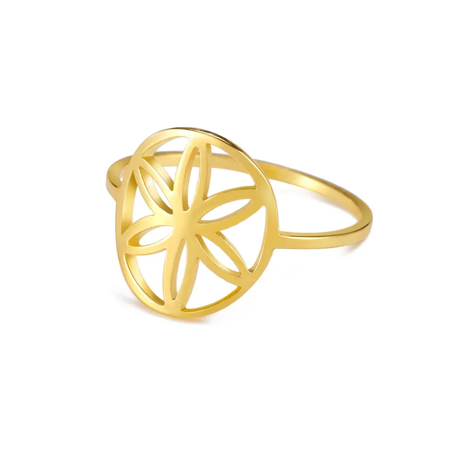 Boho Floral 18K Gold Stainless Steel Ring Style 1-Gold