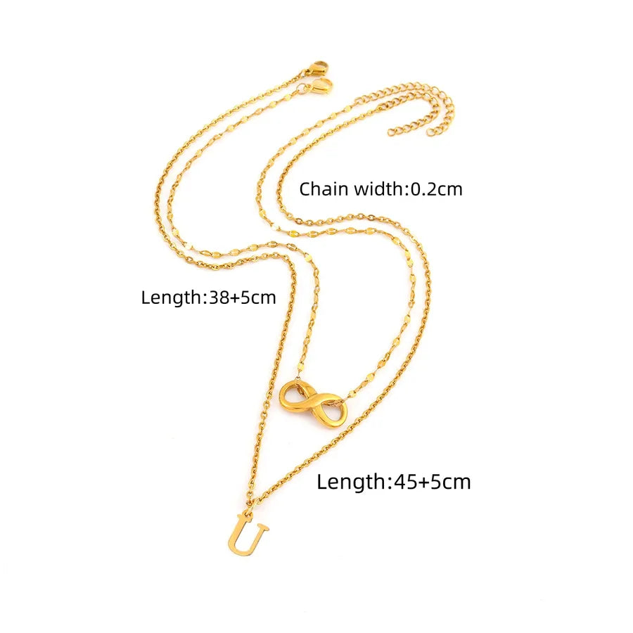 Gold Plated Initial & Infinity Layered Necklace Set Gold U
