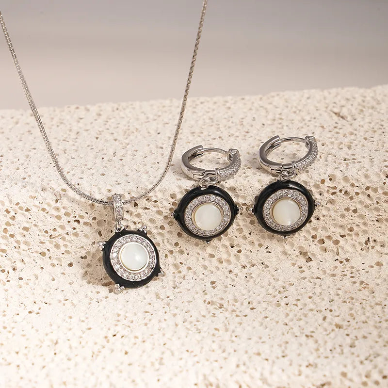 Black Drip Oil Pendant Necklace & Earrings Set