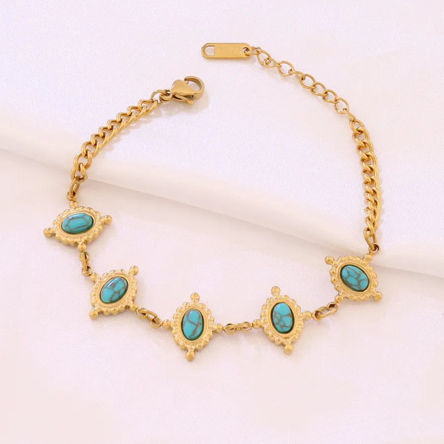 Blue Lapis Lazuli Stainless Steel Bracelet B5773 - Golden Yellow