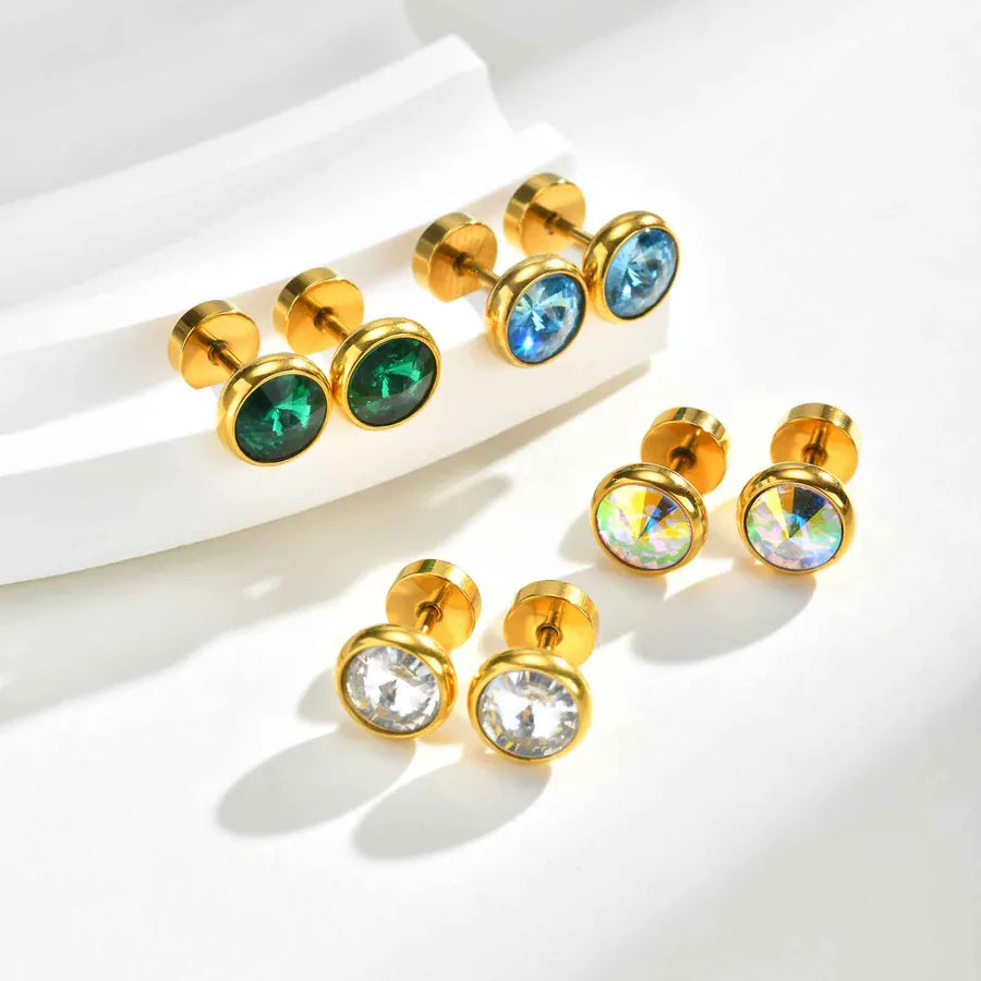 Unisex Stainless Steel Zircon Stud Earring