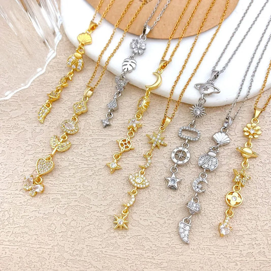 Gold Plated Sun Moon Star Pendant Necklace