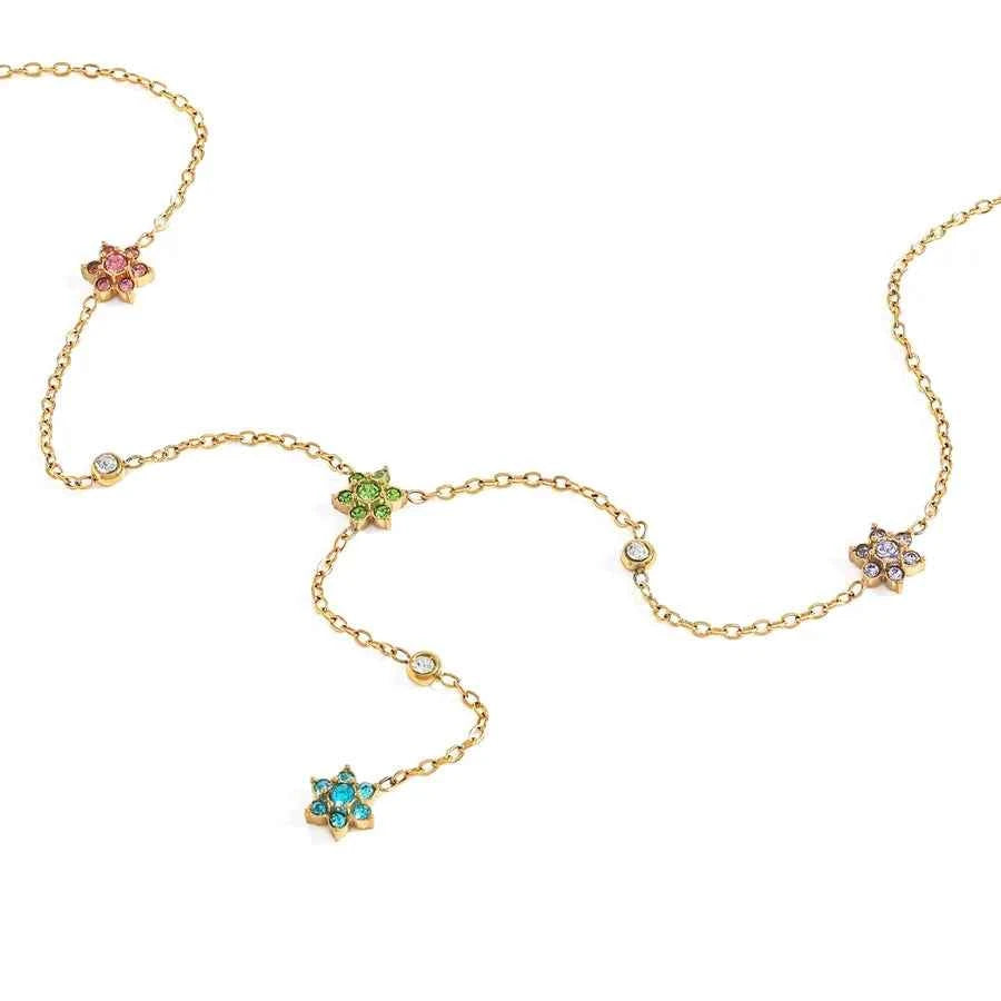18K Gold Plated Flower Zircon Stainless Steel Necklace