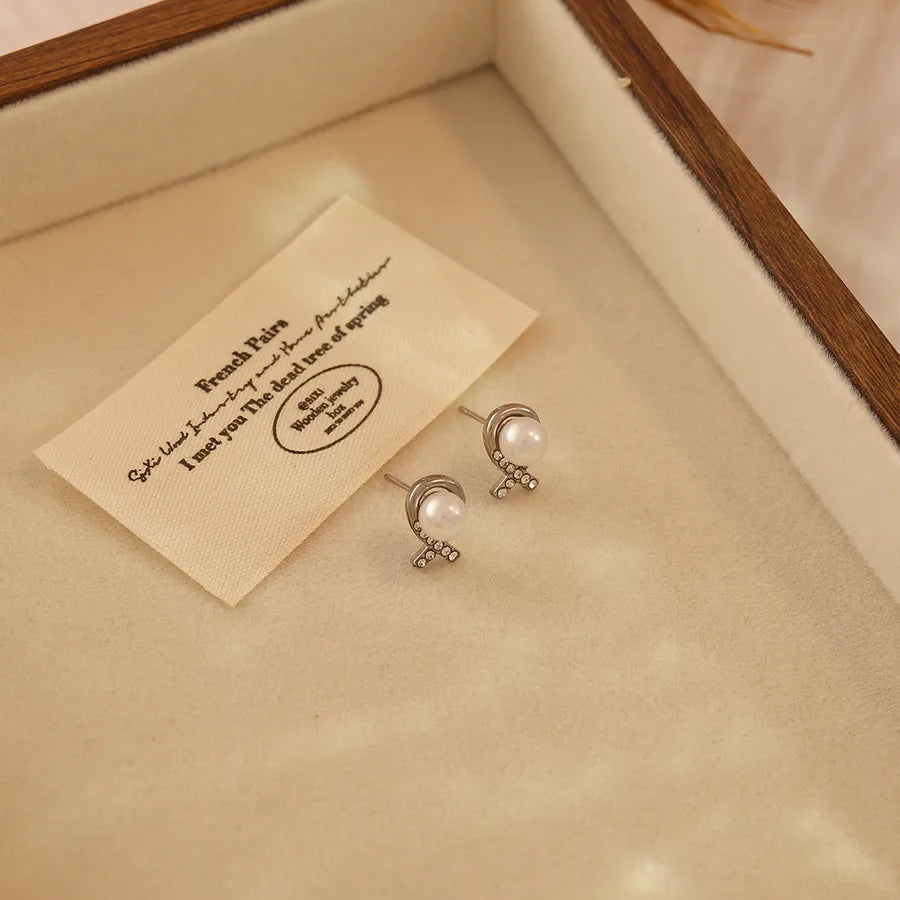 Elegant Heart & Flower Gold-Plated Stud Earrings Average Size Gold 3#Silver Bow