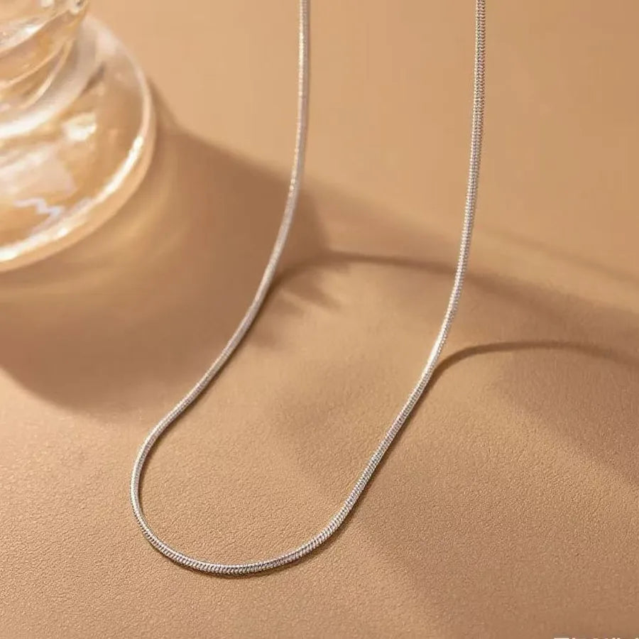 Women's Titanium Steel Box Chain Pendant Necklace 1.2 Round Snake Chain-Necklace-Steel Color