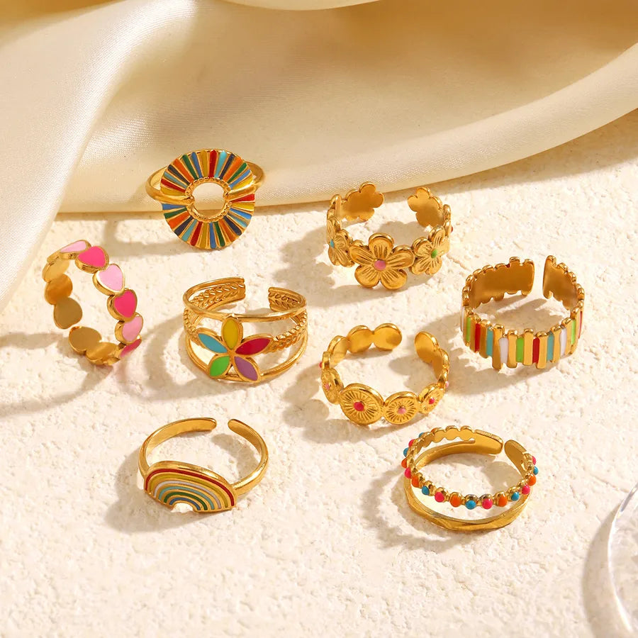 Rainbow Heart Stainless Steel Open Ring