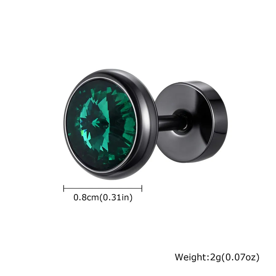 Unisex Stainless Steel Zircon Stud Earring Black Green Zirconia A Piece