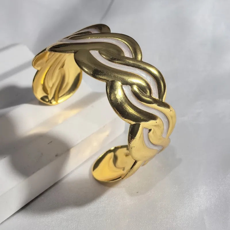 Gold Wave Stainless Steel Bangle White